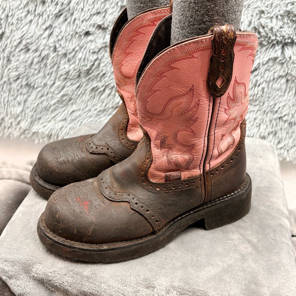 Justin Boots Women’s 6.5 Gypsy Western Boot Brown Pink Steel Toe WKL9981 Cowhide
